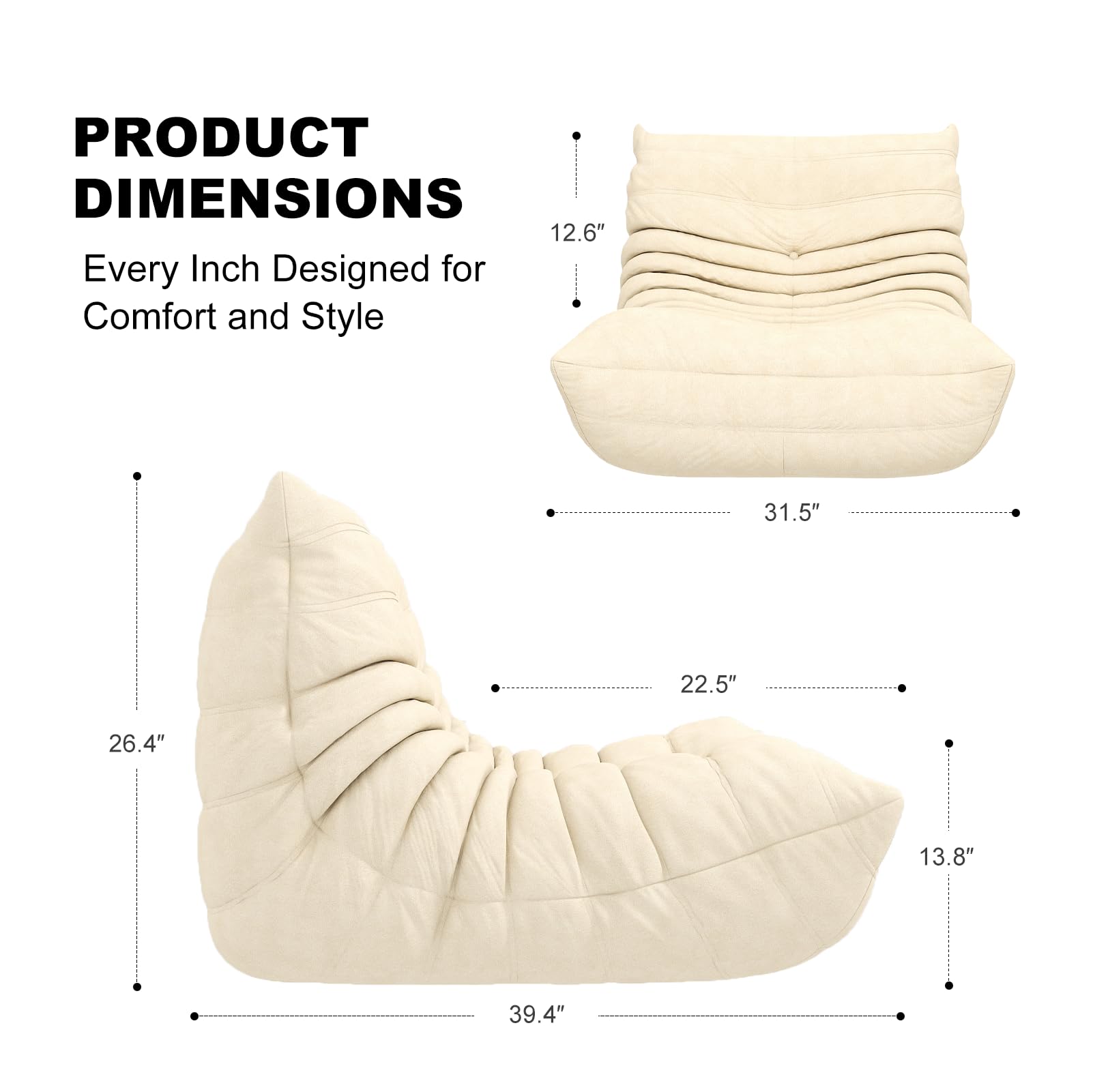 Snug Sofee Bean Bag Chairs for Adults, Bean Bag Sofa - Adult Size with Soft Waterproof Fabric for Living Room, Apartments, Reading Corner, Gaming, and Movie Venue (Gray)