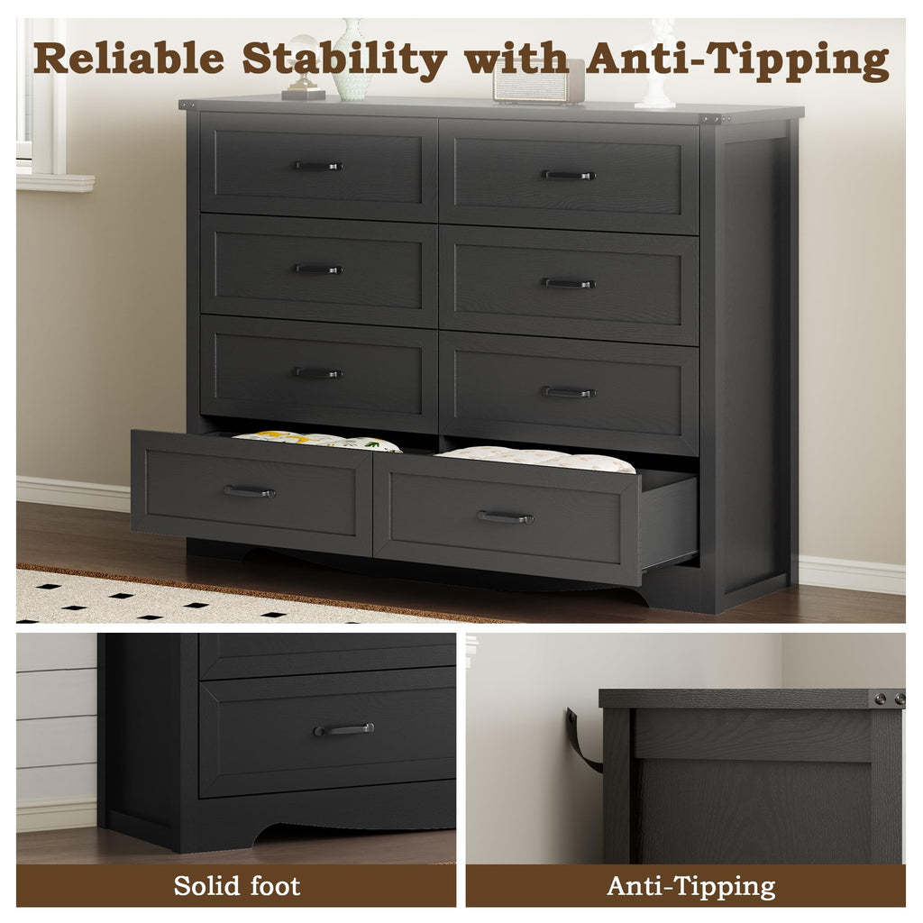 BORNOON 9-Drawer Dresser for Bedroom, Modern Wooden Chest of Drawers with Metal Handles, Anti-Tipping Design, Sturdy and Stable Storage Organizer for Living Room, Entryway, Home Office