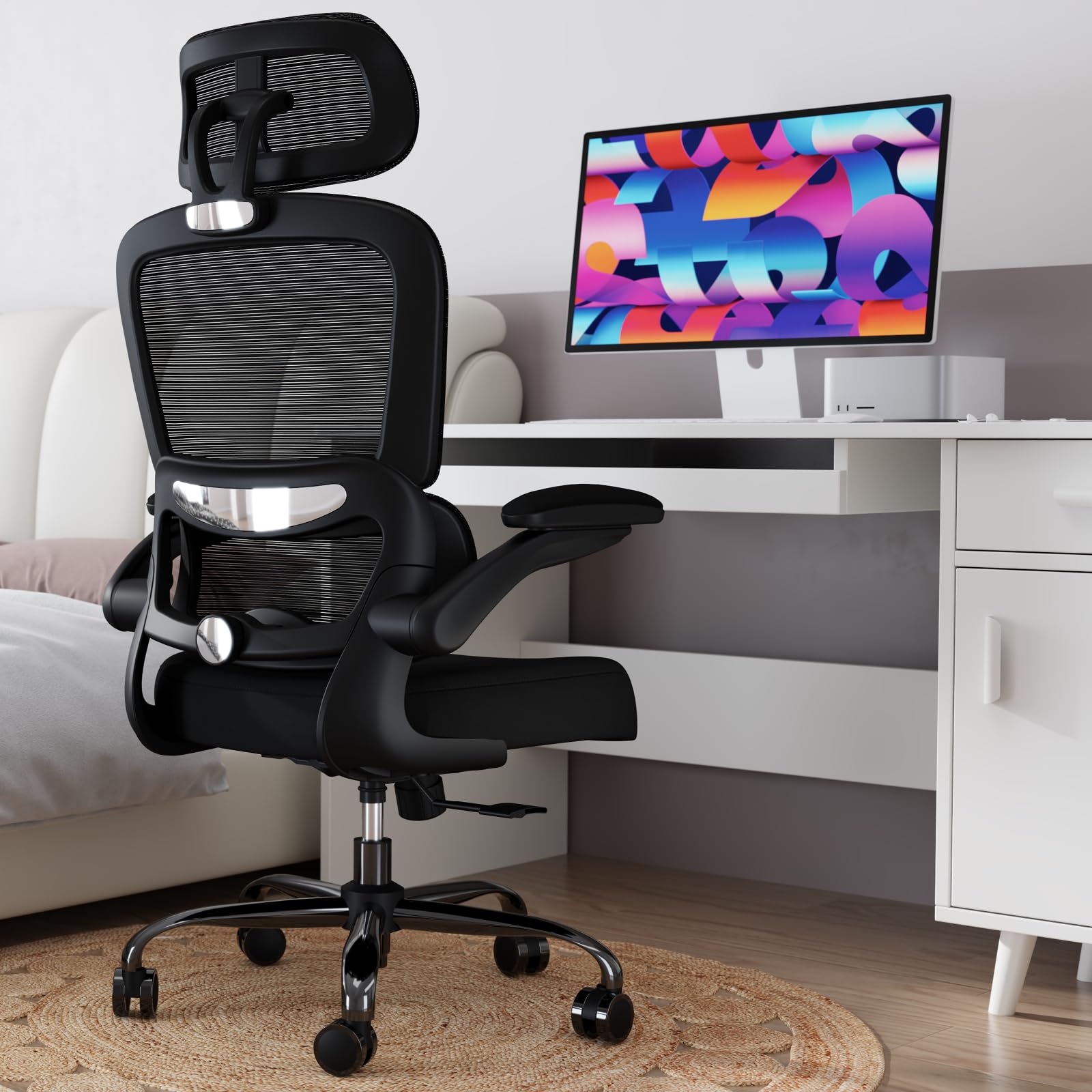 TRALT Office Chair Ergonomic Desk Chair, 330 LBS Home Mesh Office Desk Chairs with Wheels, Comfortable Gaming Chairs (White)
