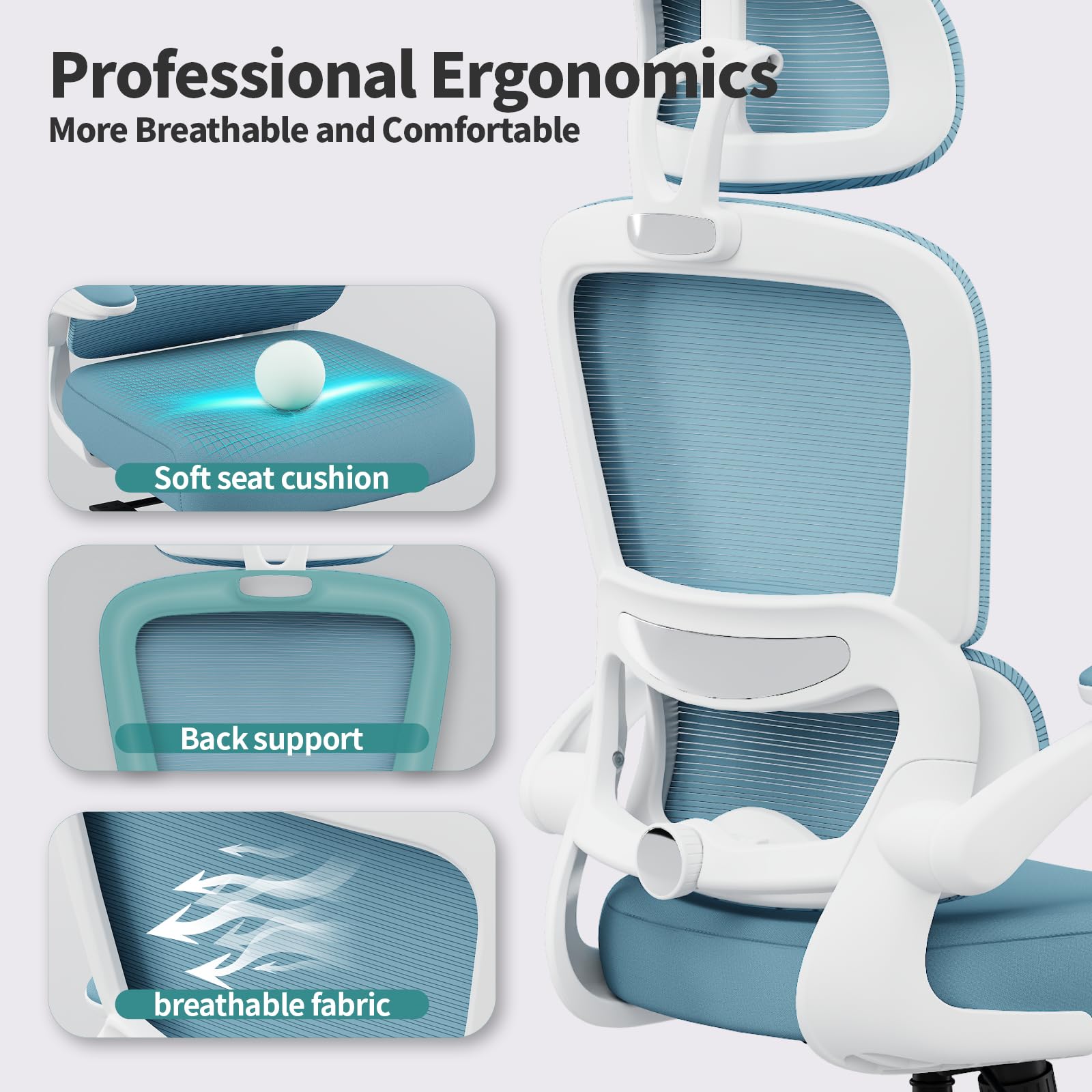 TRALT Office Chair Ergonomic Desk Chair, 330 LBS Home Mesh Office Desk Chairs with Wheels, Comfortable Gaming Chairs (White)