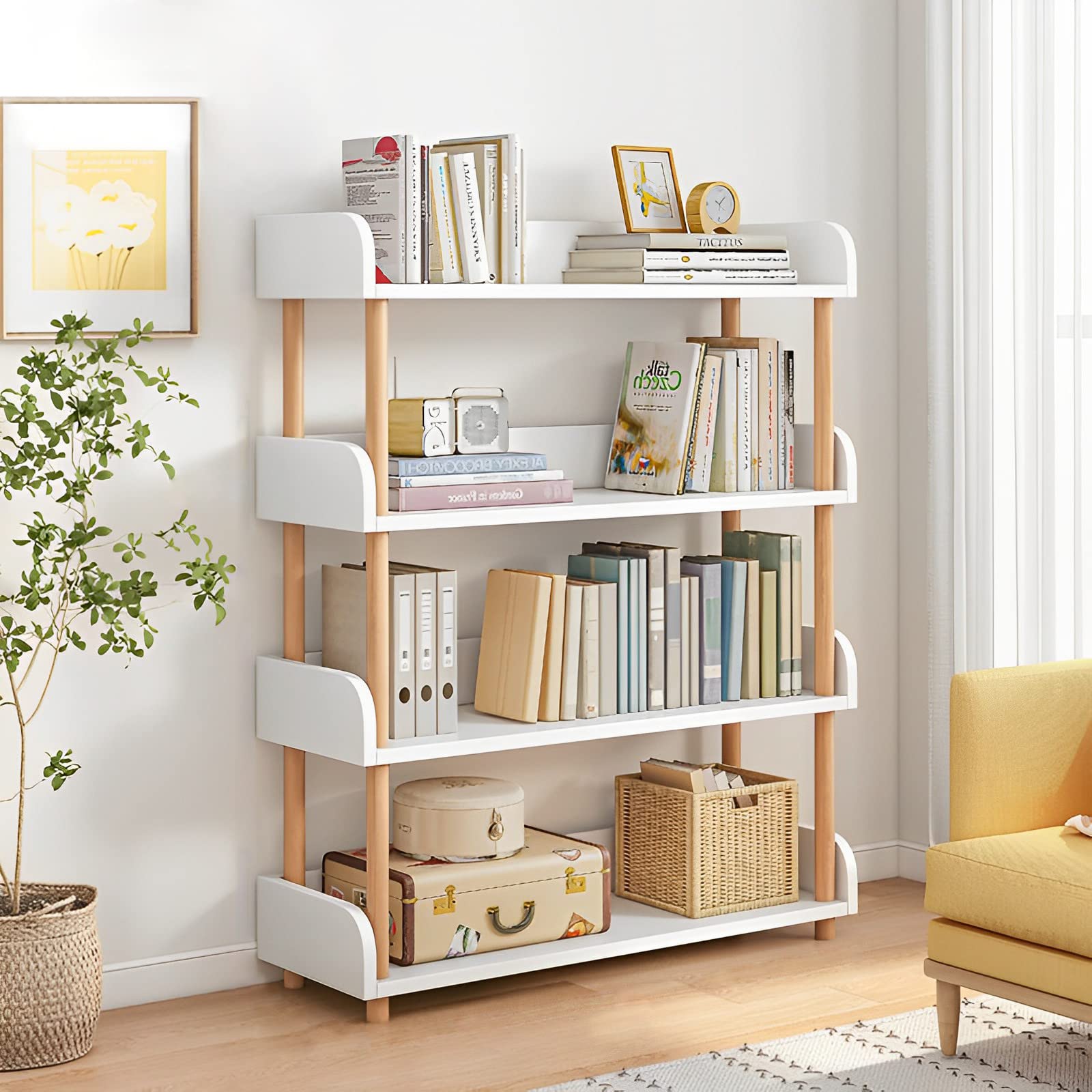 OSCHF 3-Tier Wooden Open Bookcase - Modern Display Bookshelf with Top Edge and Solid Wood Frame for Home and Office, Storage Cabinet, Oak