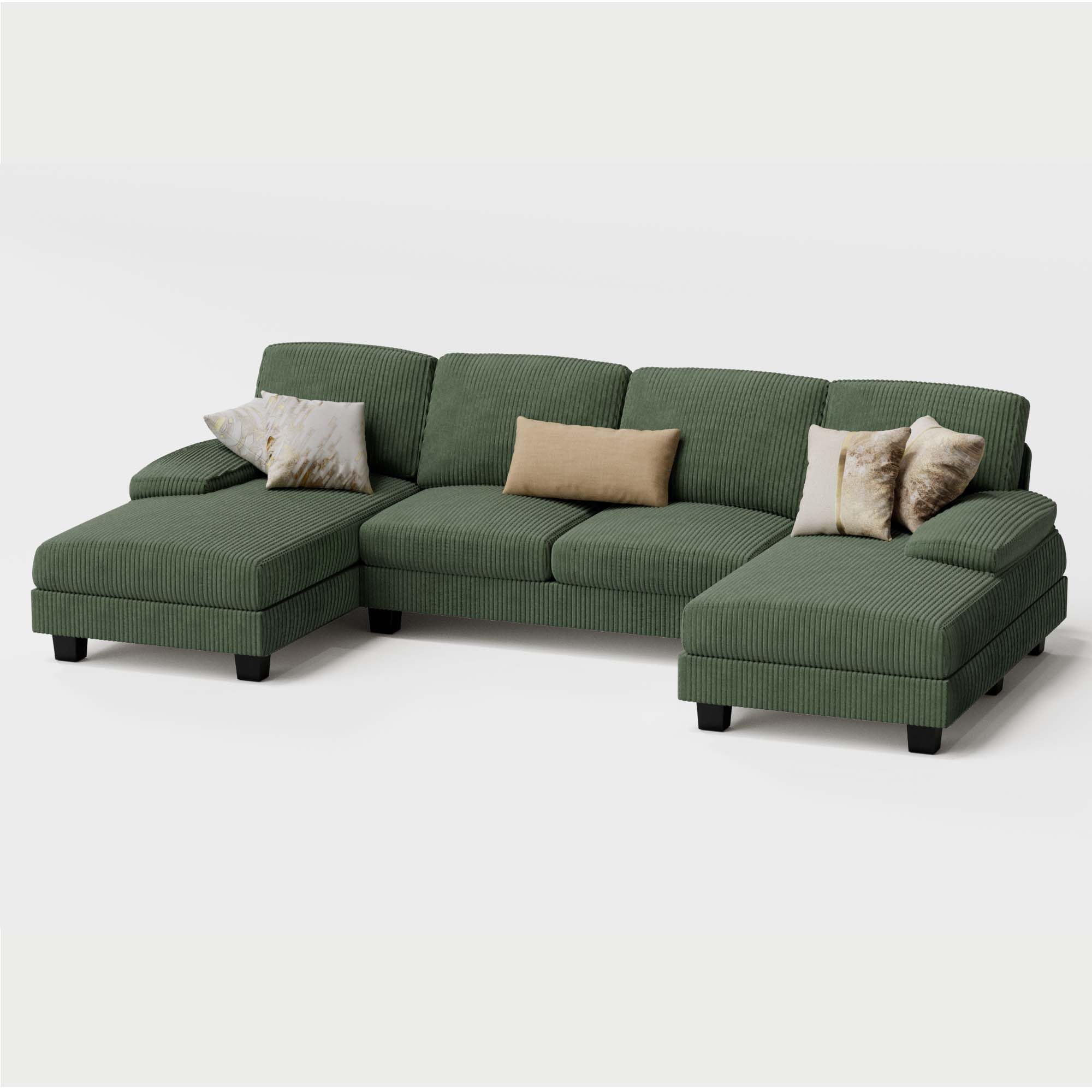 Furmax Sectional Couches for Living Room, U-Shaped Sofa Couch with Linen Fabric, 4 Seat Sofa Set with Double Chaise for Apartment (Fabric, Grey)