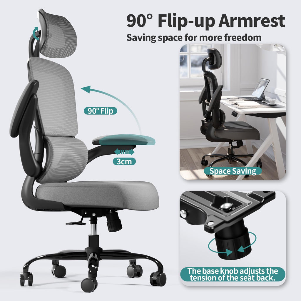 TRALT Office Chair Ergonomic Desk Chair, 330 LBS Home Mesh Office Desk Chairs with Wheels, Comfortable Gaming Chairs (White)
