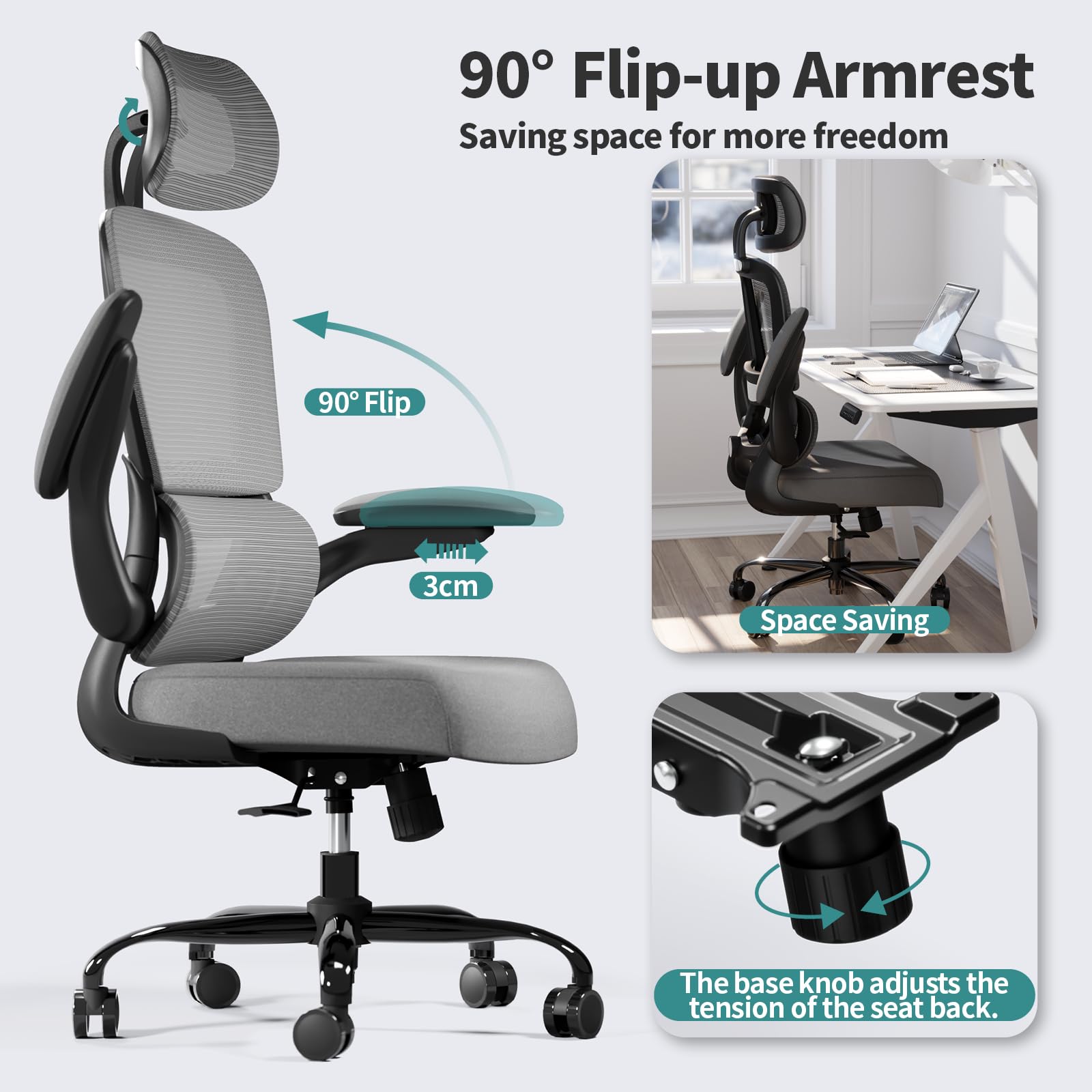 TRALT Office Chair Ergonomic Desk Chair, 330 LBS Home Mesh Office Desk Chairs with Wheels, Comfortable Gaming Chairs (White)