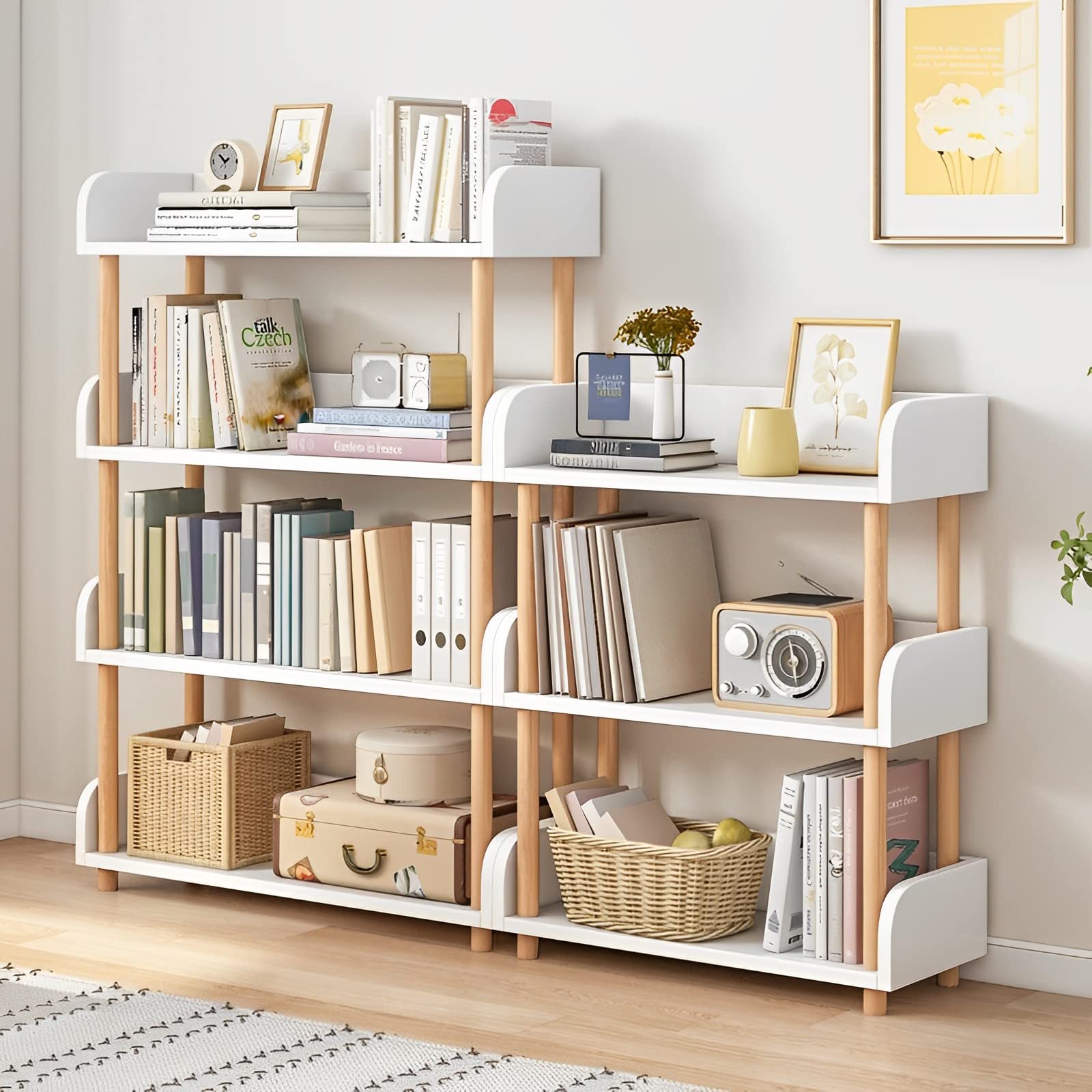 OSCHF 3-Tier Wooden Open Bookcase - Modern Display Bookshelf with Top Edge and Solid Wood Frame for Home and Office, Storage Cabinet, Oak