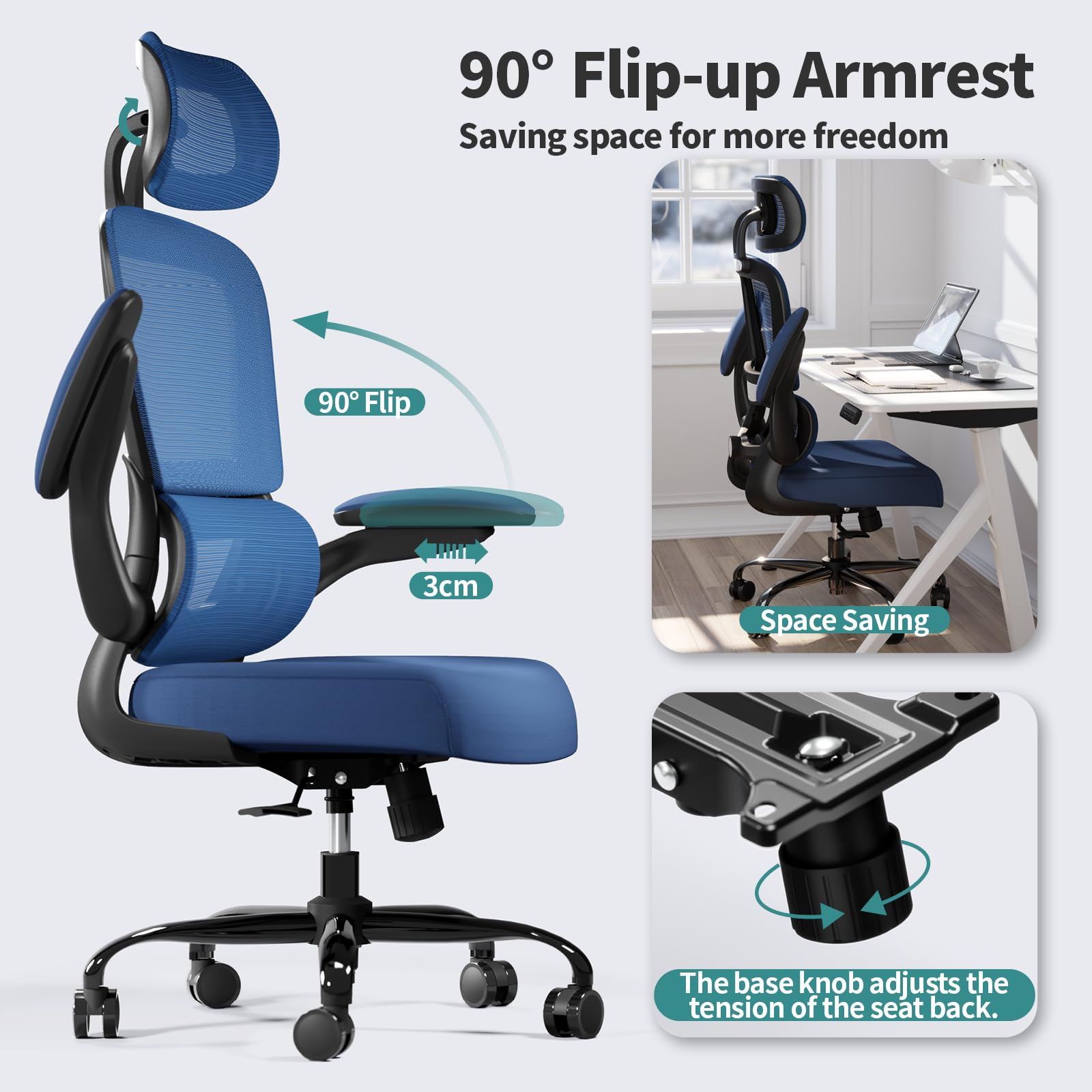 TRALT Office Chair Ergonomic Desk Chair, 330 LBS Home Mesh Office Desk Chairs with Wheels, Comfortable Gaming Chairs (White)