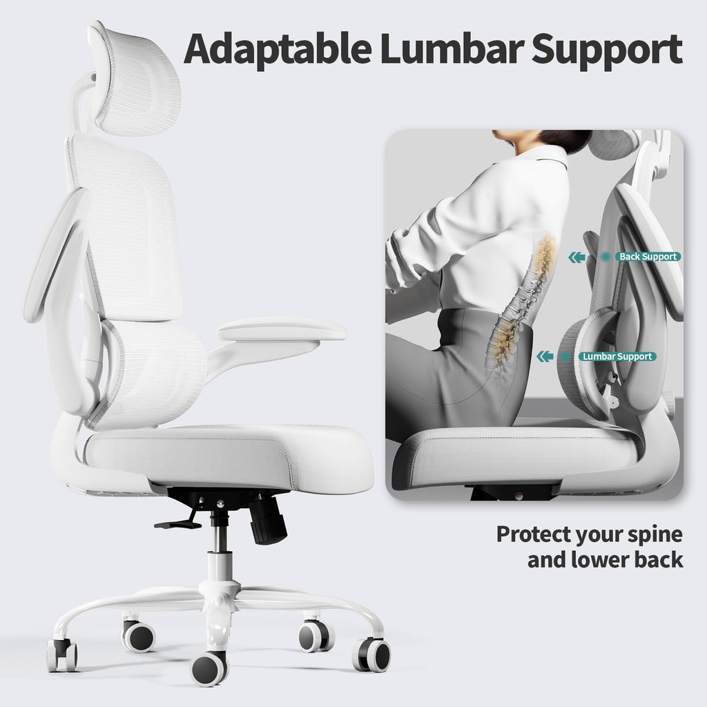 TRALT Office Chair Ergonomic Desk Chair, 330 LBS Home Mesh Office Desk Chairs with Wheels, Comfortable Gaming Chairs (White)