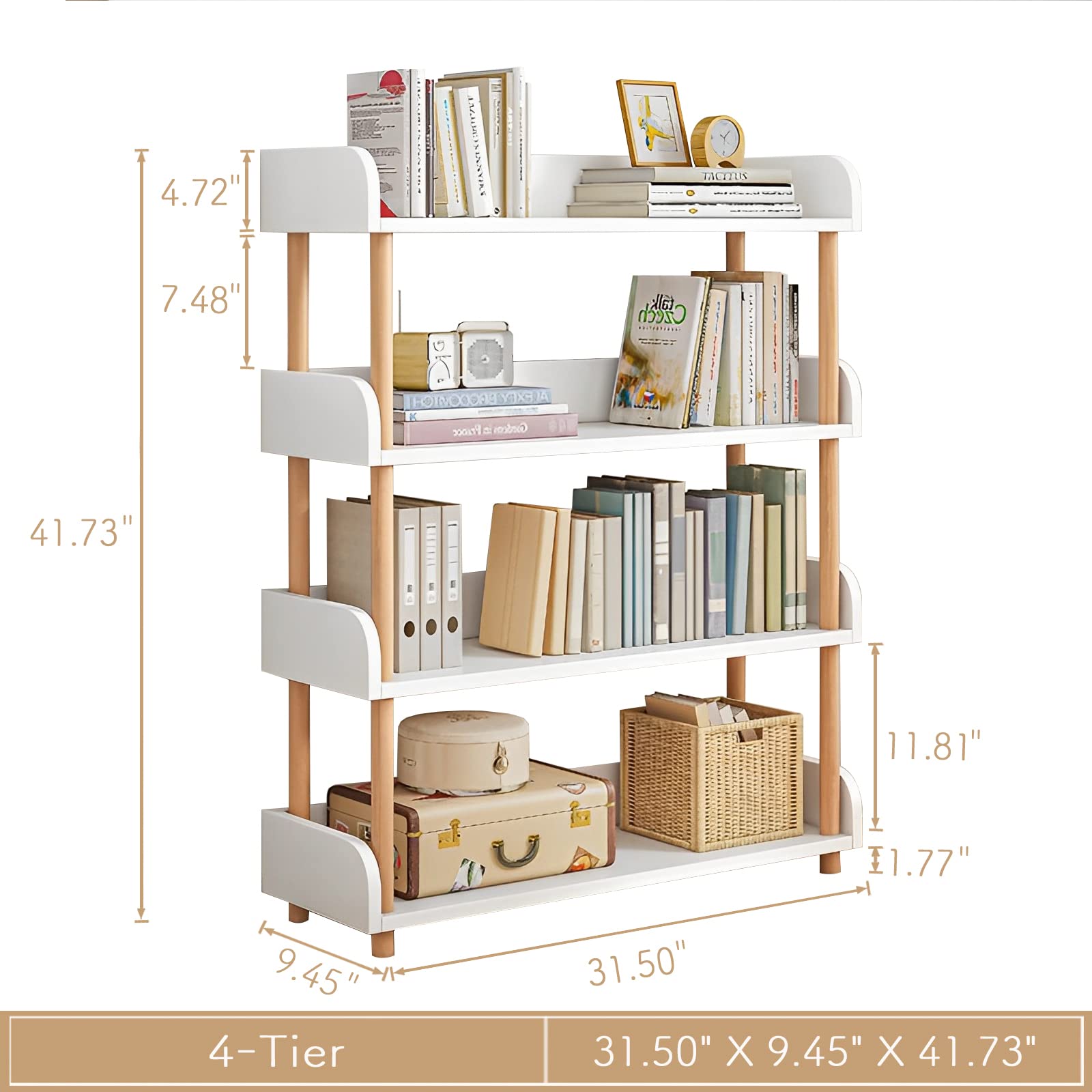 OSCHF 3-Tier Wooden Open Bookcase - Modern Display Bookshelf with Top Edge and Solid Wood Frame for Home and Office, Storage Cabinet, Oak