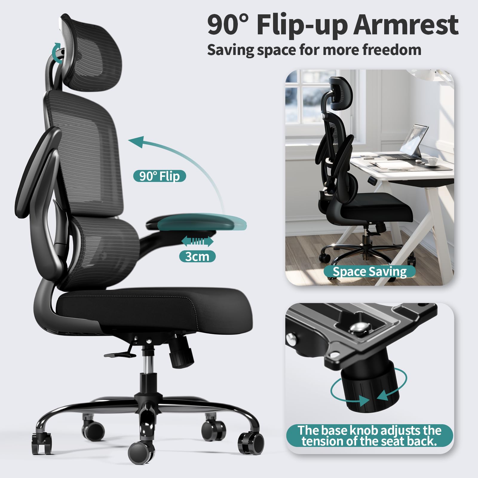 TRALT Office Chair Ergonomic Desk Chair, 330 LBS Home Mesh Office Desk Chairs with Wheels, Comfortable Gaming Chairs (White)