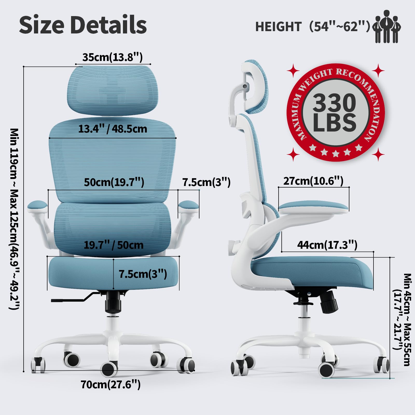 TRALT Office Chair Ergonomic Desk Chair, 330 LBS Home Mesh Office Desk Chairs with Wheels, Comfortable Gaming Chairs (White)