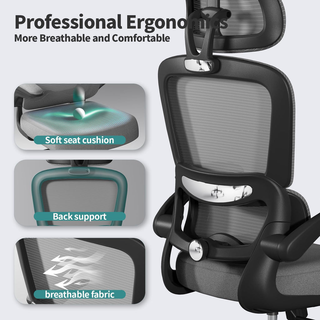 TRALT Office Chair Ergonomic Desk Chair, 330 LBS Home Mesh Office Desk Chairs with Wheels, Comfortable Gaming Chairs (White)