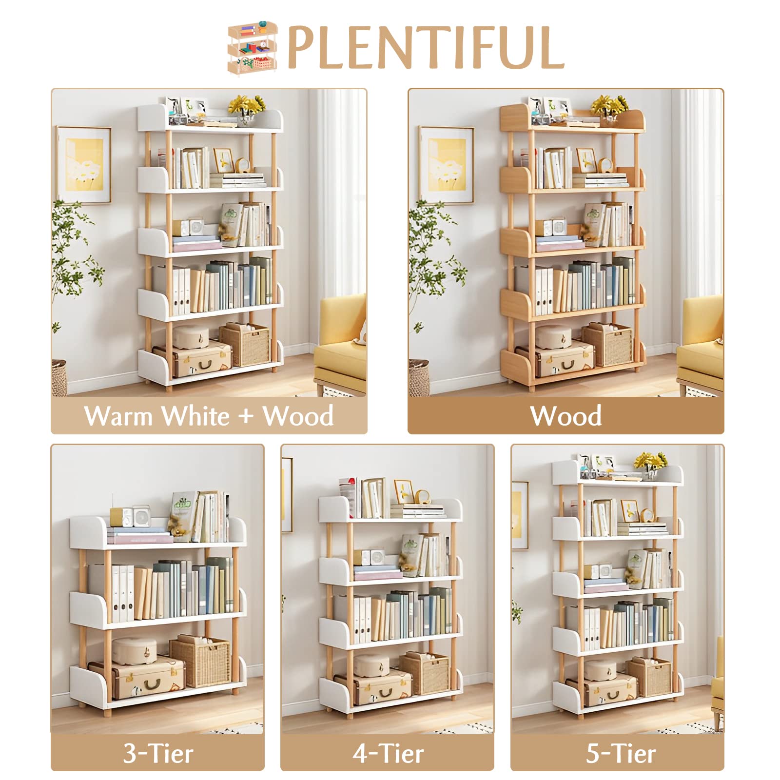 OSCHF 3-Tier Wooden Open Bookcase - Modern Display Bookshelf with Top Edge and Solid Wood Frame for Home and Office, Storage Cabinet, Oak