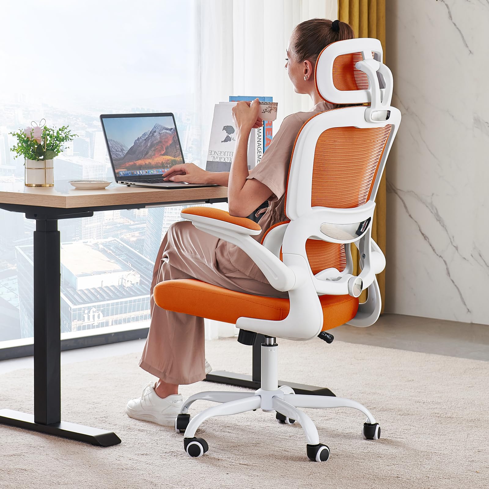 TRALT Office Chair Ergonomic Desk Chair, 330 LBS Home Mesh Office Desk Chairs with Wheels, Comfortable Gaming Chairs (White)