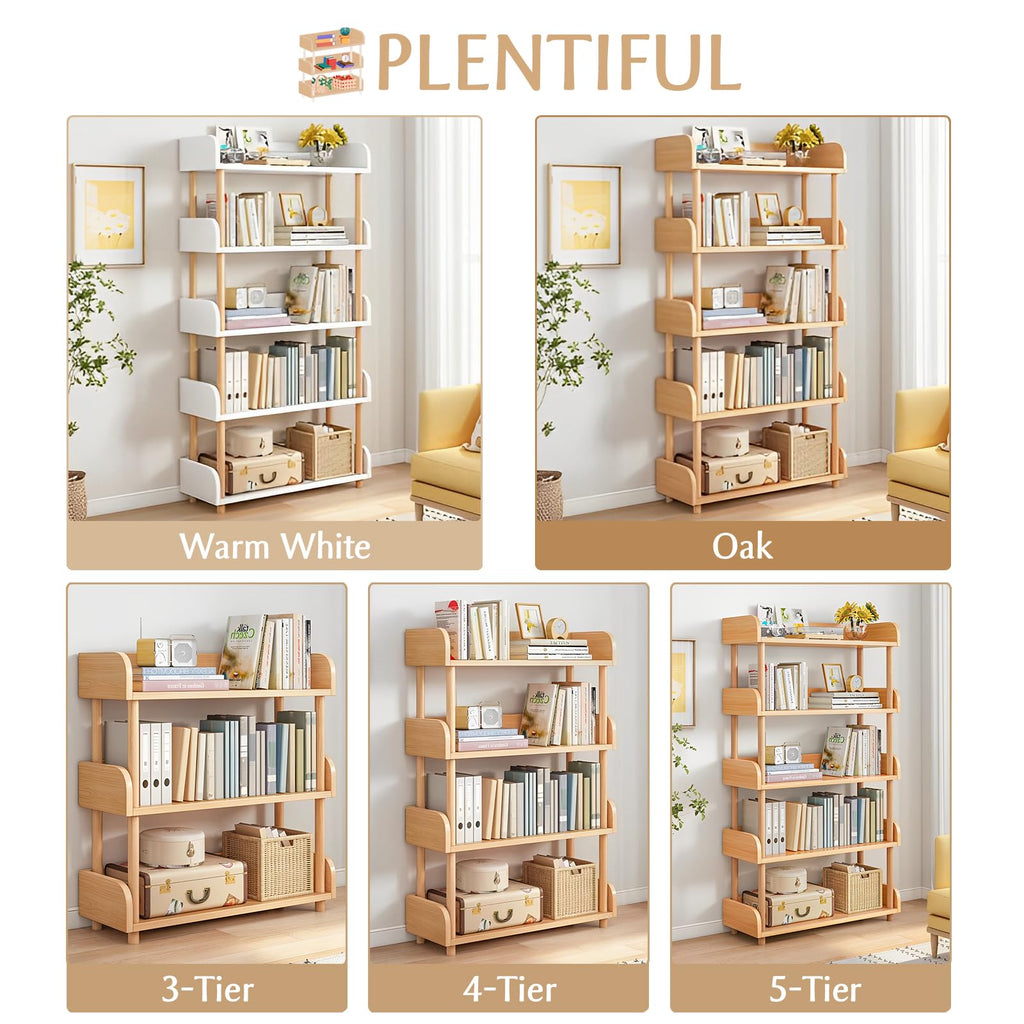 OSCHF 3-Tier Wooden Open Bookcase - Modern Display Bookshelf with Top Edge and Solid Wood Frame for Home and Office, Storage Cabinet, Oak