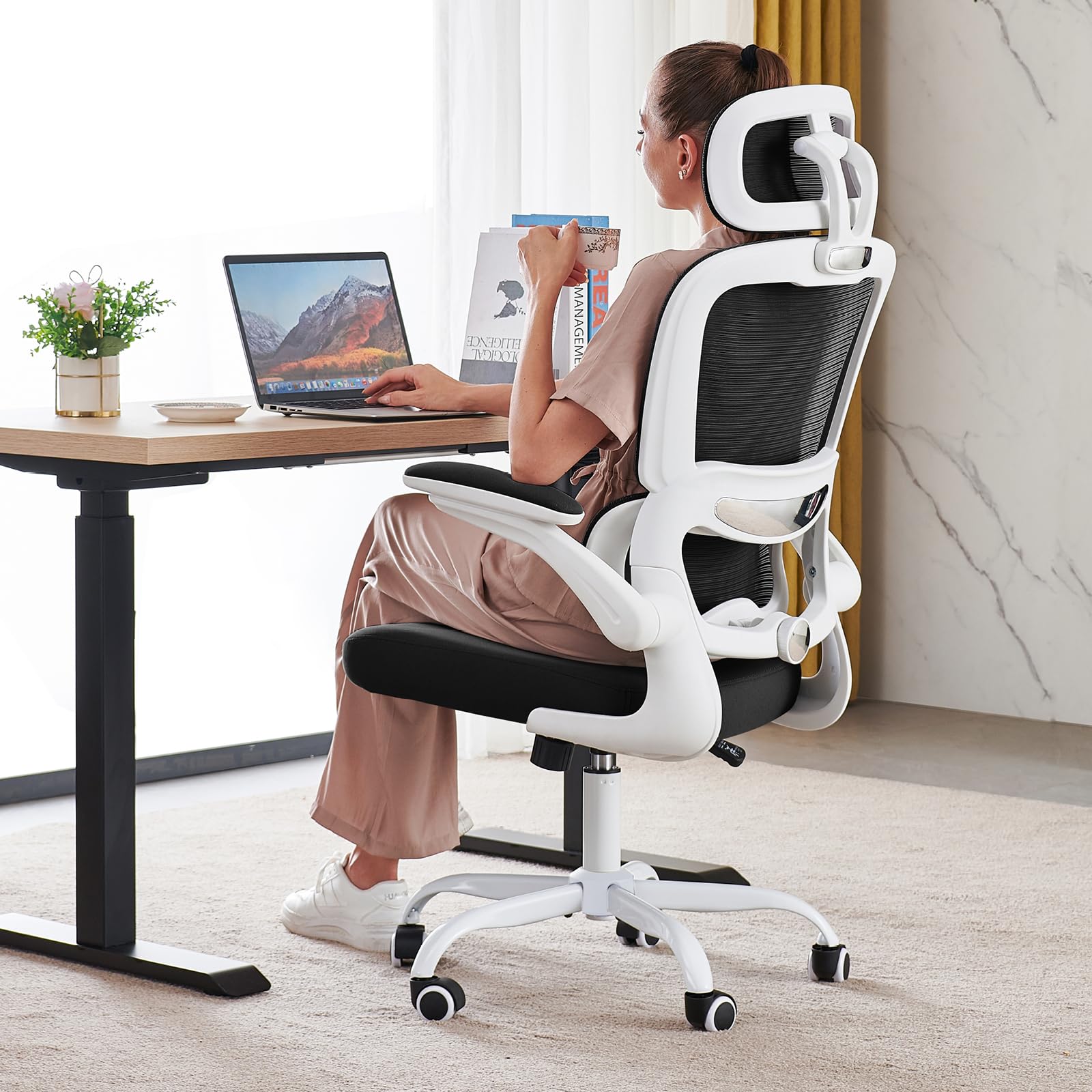 TRALT Office Chair Ergonomic Desk Chair, 330 LBS Home Mesh Office Desk Chairs with Wheels, Comfortable Gaming Chairs (White)