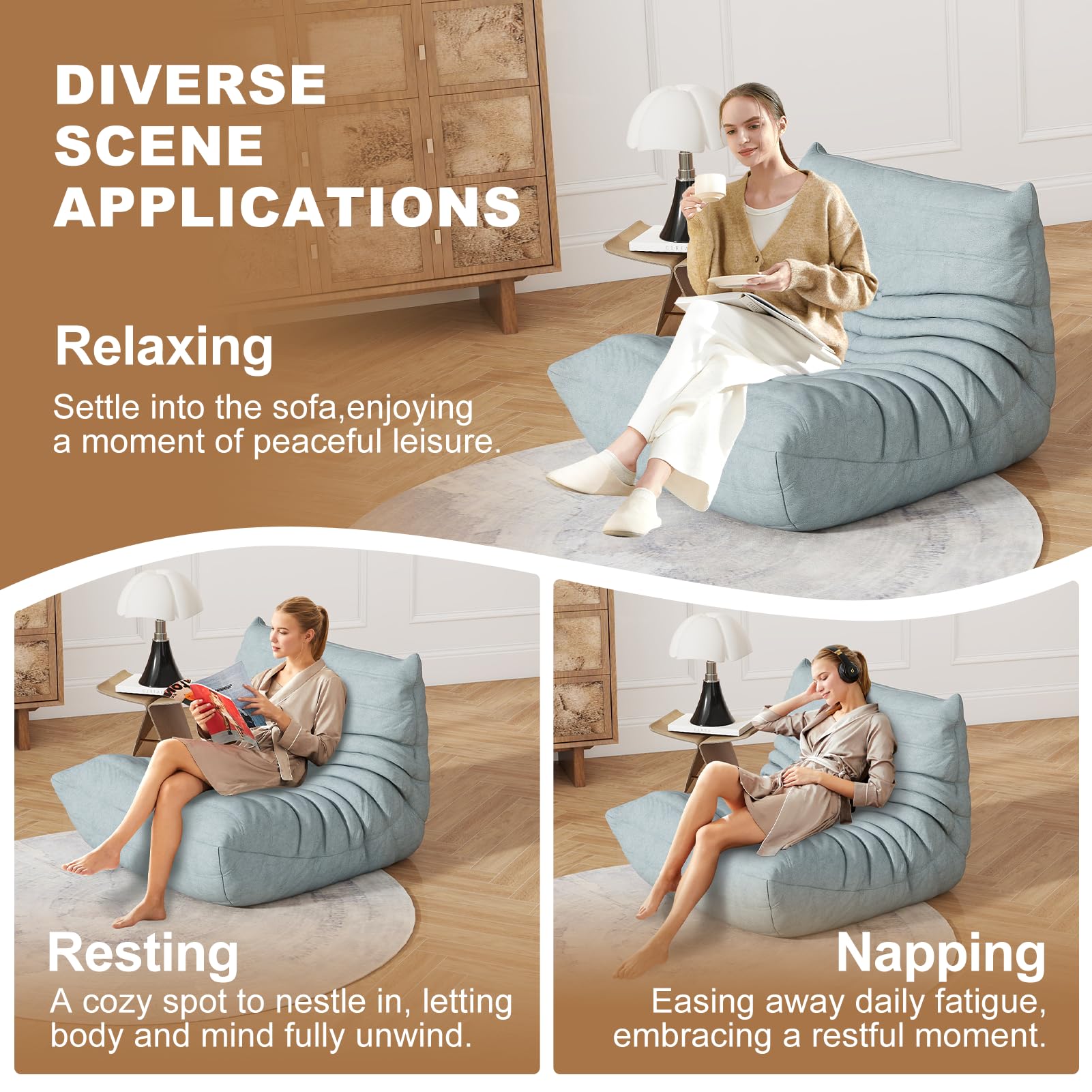 Snug Sofee Bean Bag Chairs for Adults, Bean Bag Sofa - Adult Size with Soft Waterproof Fabric for Living Room, Apartments, Reading Corner, Gaming, and Movie Venue (Gray)