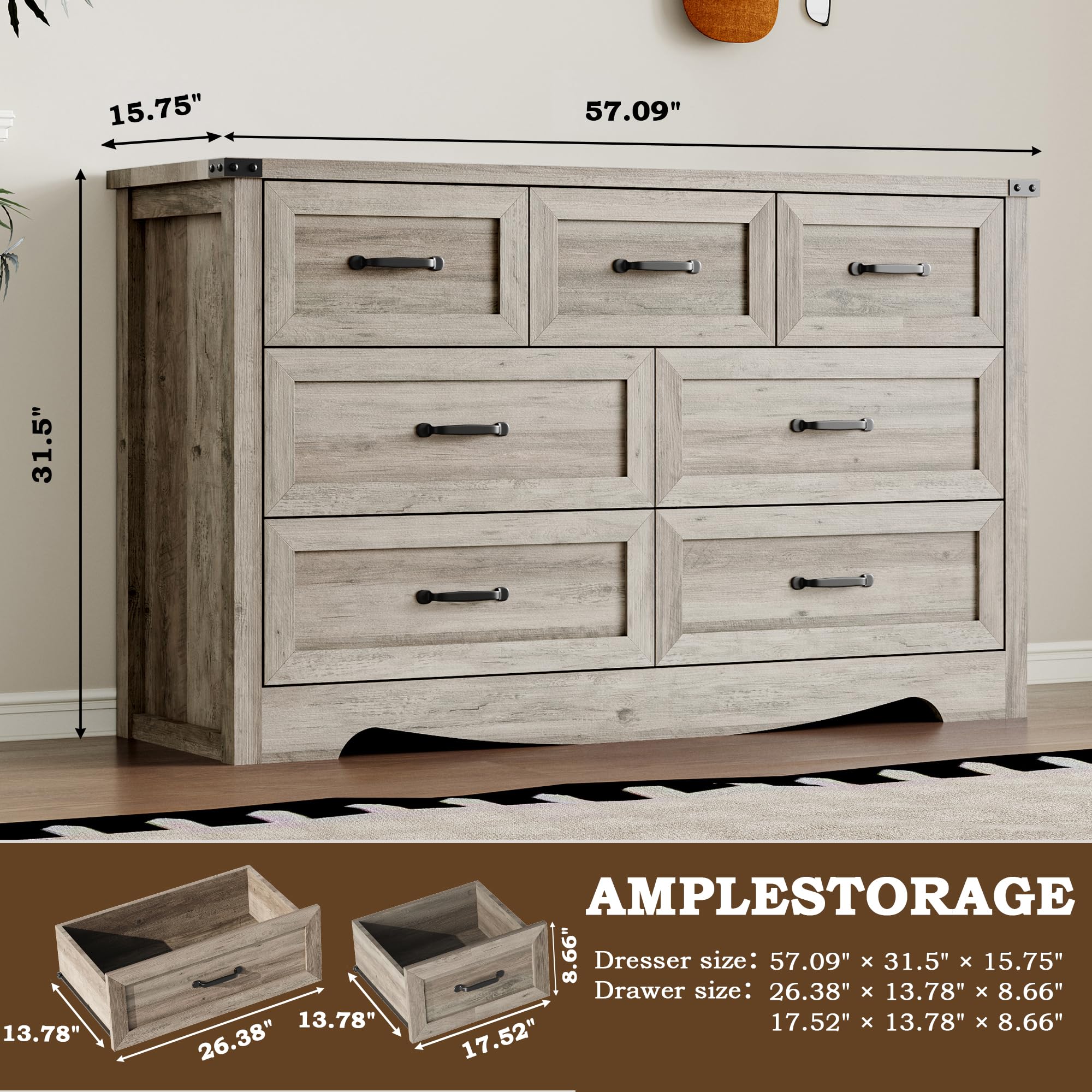 BORNOON 9-Drawer Dresser for Bedroom, Modern Wooden Chest of Drawers with Metal Handles, Anti-Tipping Design, Sturdy and Stable Storage Organizer for Living Room, Entryway, Home Office