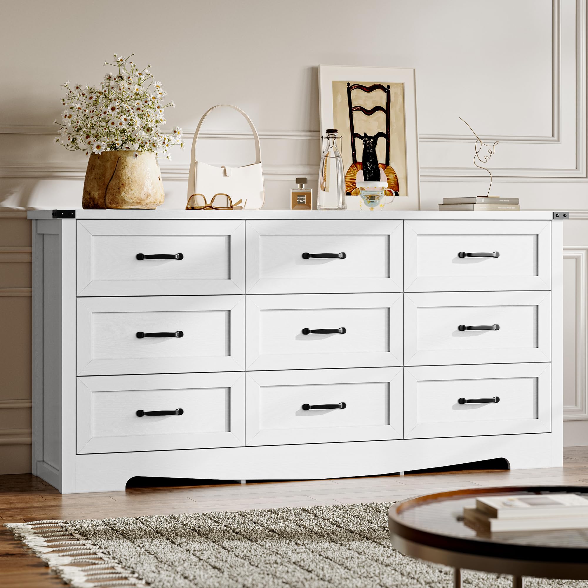BORNOON 9-Drawer Dresser for Bedroom, Modern Wooden Chest of Drawers with Metal Handles, Anti-Tipping Design, Sturdy and Stable Storage Organizer for Living Room, Entryway, Home Office