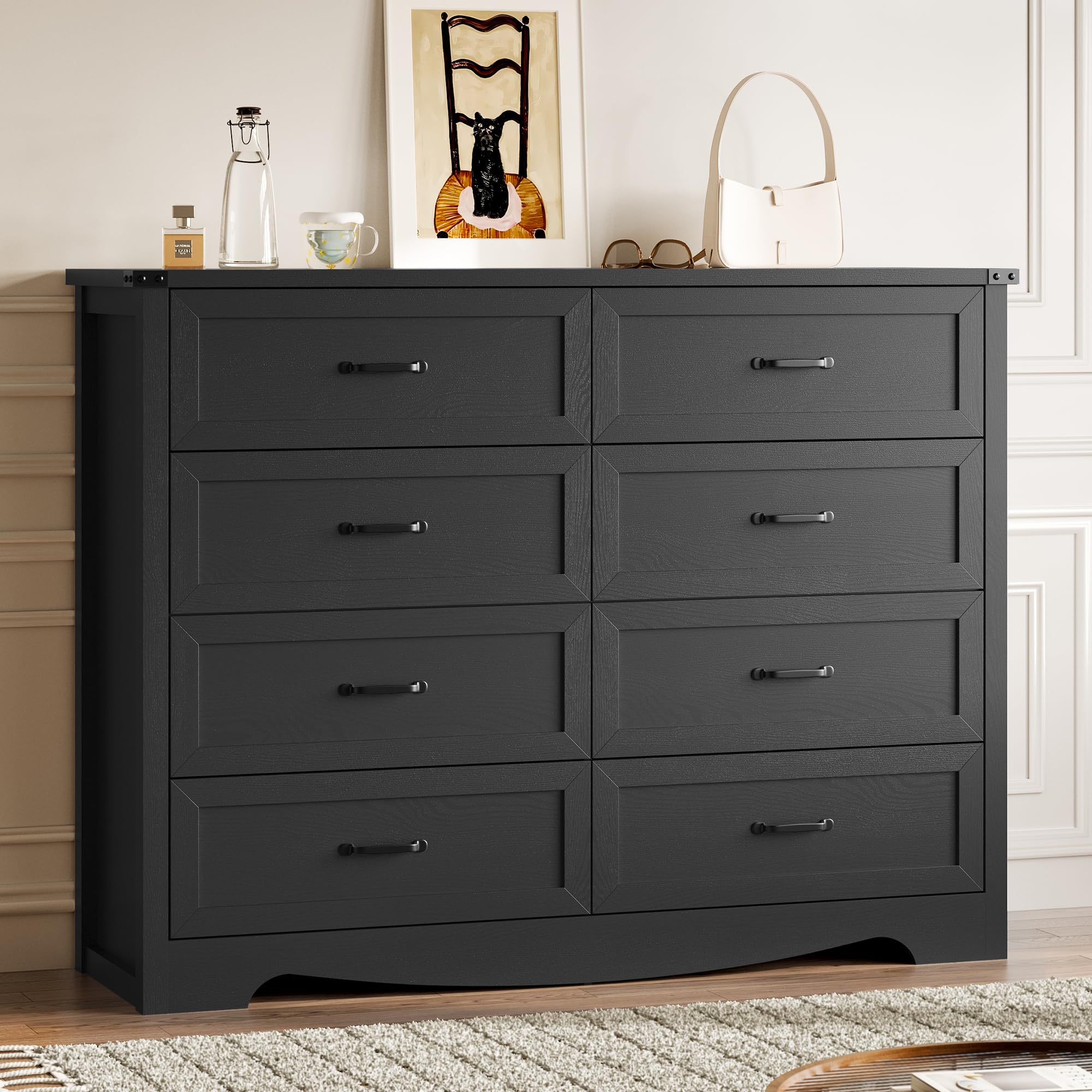 BORNOON 9-Drawer Dresser for Bedroom, Modern Wooden Chest of Drawers with Metal Handles, Anti-Tipping Design, Sturdy and Stable Storage Organizer for Living Room, Entryway, Home Office