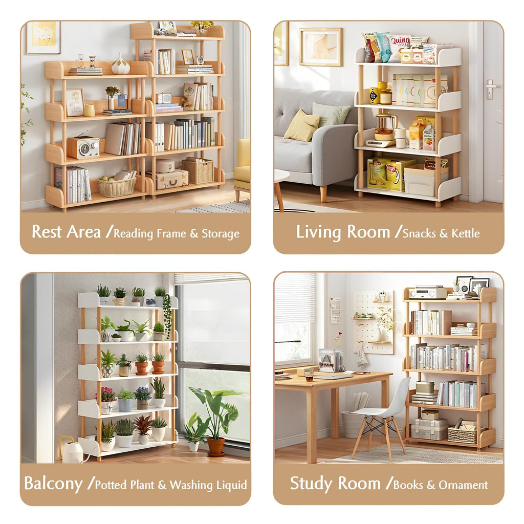OSCHF 3-Tier Wooden Open Bookcase - Modern Display Bookshelf with Top Edge and Solid Wood Frame for Home and Office, Storage Cabinet, Oak