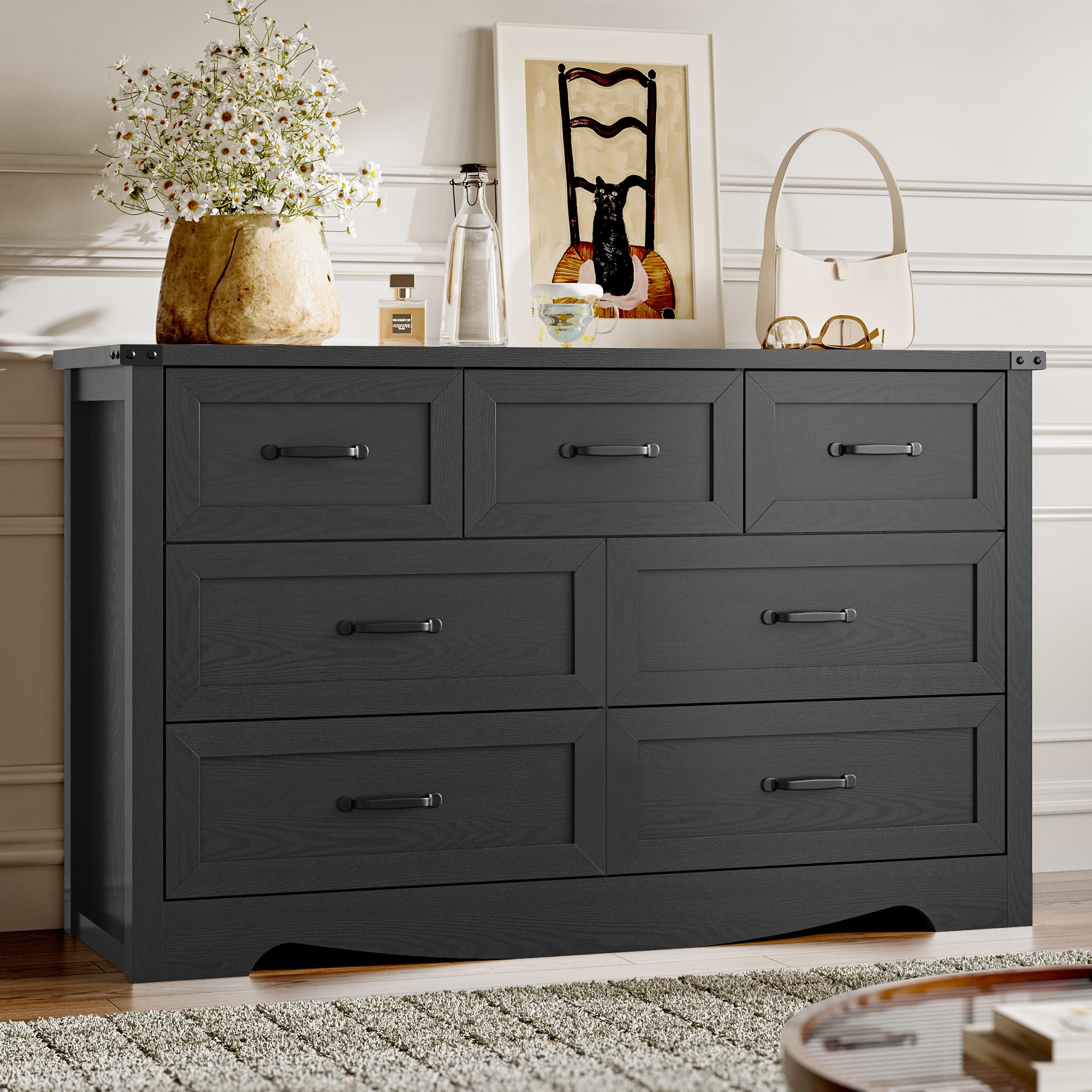 BORNOON 9-Drawer Dresser for Bedroom, Modern Wooden Chest of Drawers with Metal Handles, Anti-Tipping Design, Sturdy and Stable Storage Organizer for Living Room, Entryway, Home Office