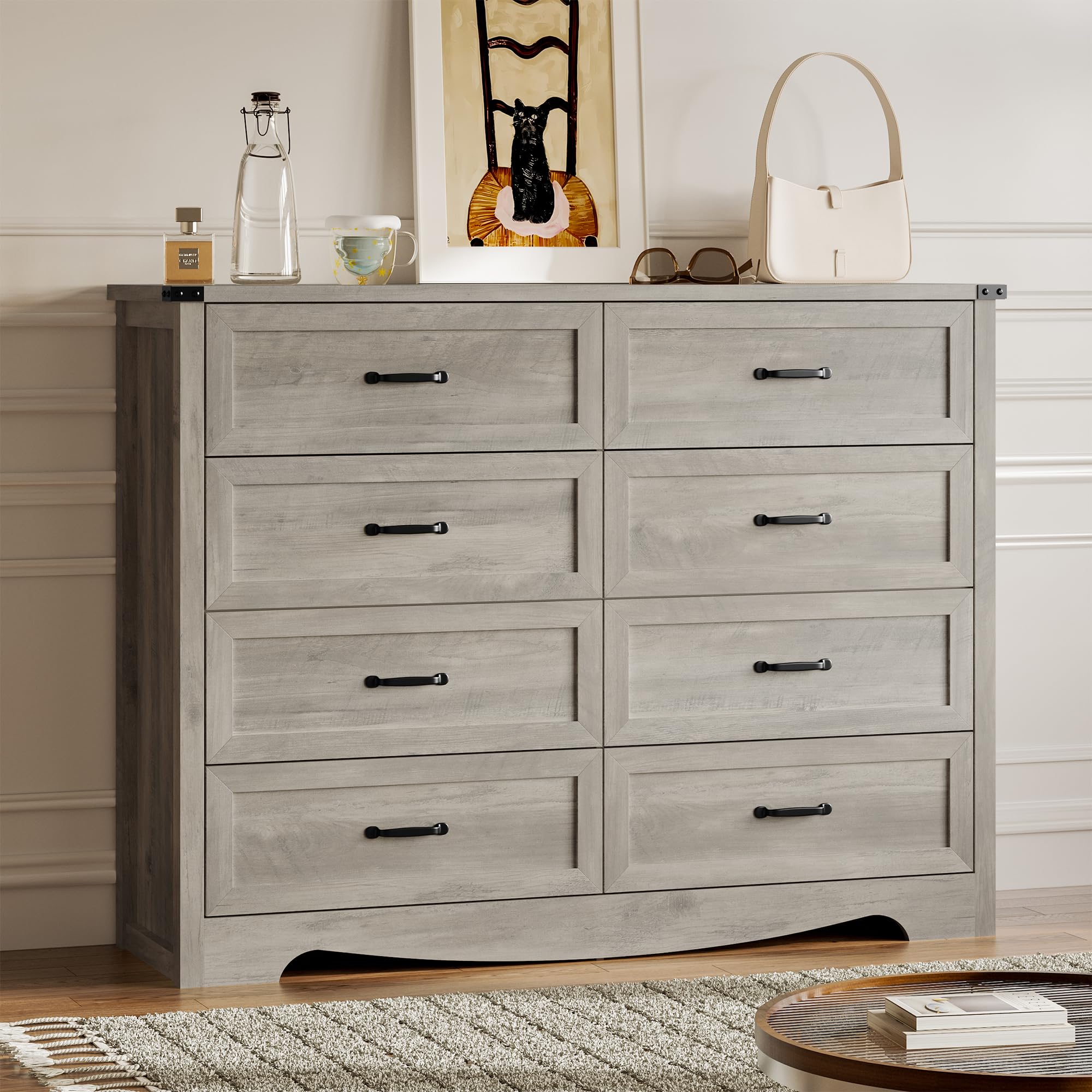 BORNOON 9-Drawer Dresser for Bedroom, Modern Wooden Chest of Drawers with Metal Handles, Anti-Tipping Design, Sturdy and Stable Storage Organizer for Living Room, Entryway, Home Office