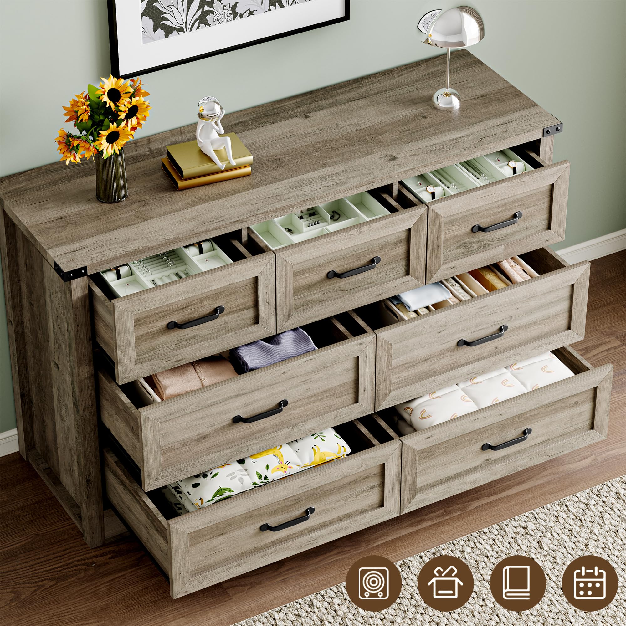 BORNOON 9-Drawer Dresser for Bedroom, Modern Wooden Chest of Drawers with Metal Handles, Anti-Tipping Design, Sturdy and Stable Storage Organizer for Living Room, Entryway, Home Office